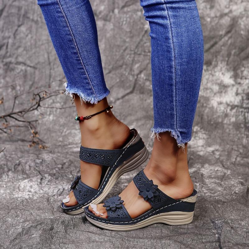 New Style Shoes, Large-sized Women's Shoes, Beach Cool Slope Heel One-shoulder Slippers