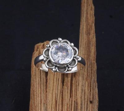White Cz Gemstone Solid 925 Sterling Silver Boho Designer Ring Stacking Ring Gift For Her Silver Jewelry