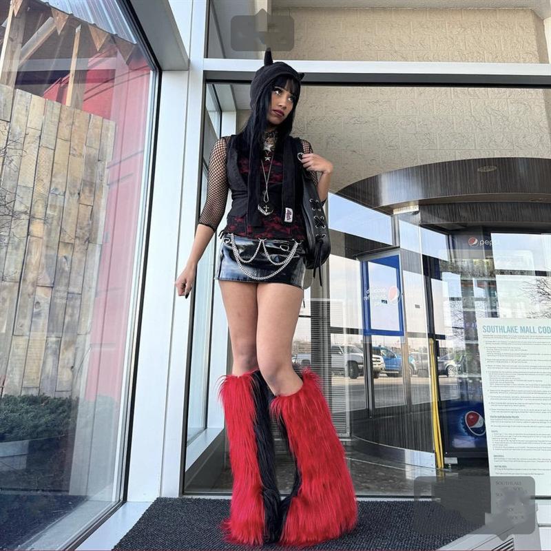 Faux Fur Snow Boot for Women Winter Warm Fluffy Long Furry Long Boots Women's Outdoor Fuzzy Knee-High Boots Plush Warm Snow Shoes for Outdoor Indoor