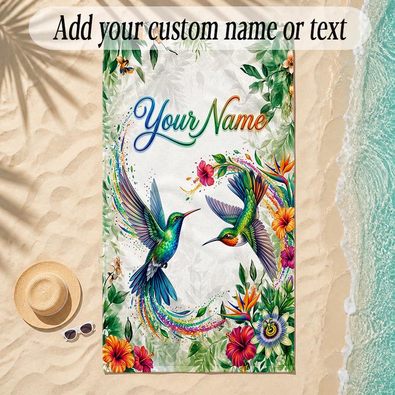Birds Theme Soft Beach Towel Personalized Custom Name Text Towel Portable for Beach Pool Travel