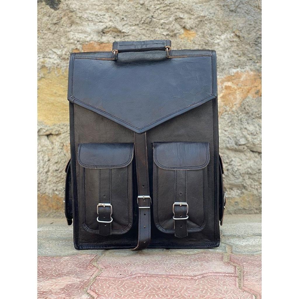 Leather Genuine Backpack Black Leather Rucksack Boho Festival