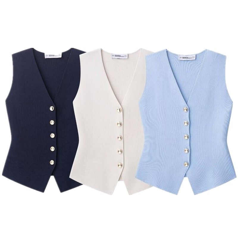 Western Style 2025 Summer New Women Clothes Plain Stitch V-neck Sleeveless Vest-Style Top Vest 4192003
