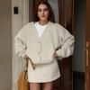 Autumn and Winter Fashion Khaki Fleece Cardigan Short Skirt Two-piece Set Warm Lamb Wool Europe and America