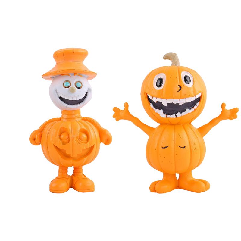 Halloween Pumpkin Man Resin Statue Cartoon Pumpkin Head Doll Tabletop Ornament Indoor Home Garden Holiday Party Gift