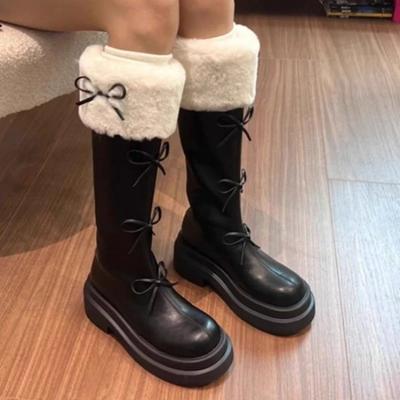 Autumn and Winter New Brown Slimming and Plush Fashionable Thick Soled Boots Height Increasing Retro Long Boots