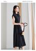 Round neck half open collar lace up shirt dress for 2026 summer simple commuting versatile slimming mid length dress