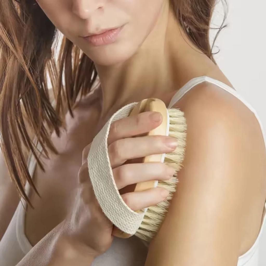 SPA Wooden Body Brush Natural Boar Bristle Organic Dry Skin Body Brush Bamboo Wet Back Shower Brushes Exfoliating Bathing Brush
