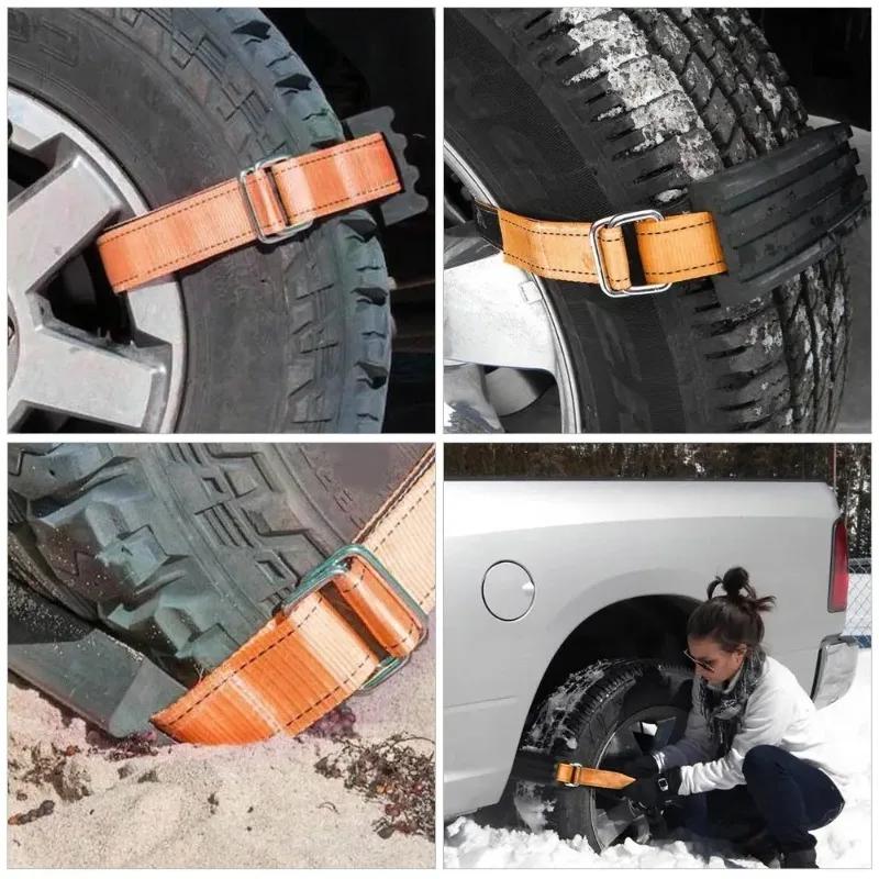 1/2/4Pcs For Snow Mud Ice Tire Chain Straps Car Tire Traction Blocks Emergency Snow Mud Sand Durable PU Anti-Skid