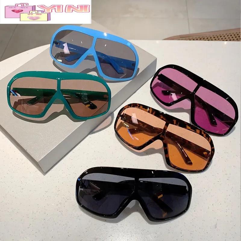 

YINI-New Fashion Personality One-Piece Big Rim round Face Slimming Sun Glasses Hip Hop Funny Outdoor Riding All-Match