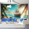Nautischer Wandteppich Vintage Geistersegelboot Wandkunst Fantasie Meeresstrand Szenerie Nautisches Piratenschiff Welle Segeln Wandbehang