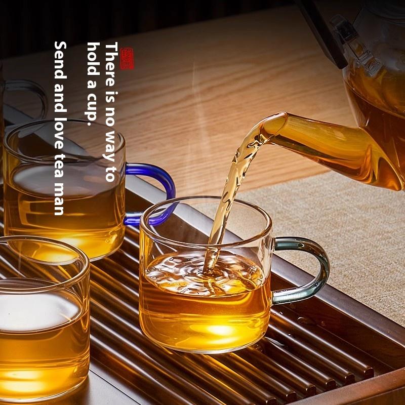 Gianxi Glass Small Tea Cup Make Tea Heat-Resistant Household Kung Fu Tea Set Transparent Single Tea Drinking Strap Coffee Cup