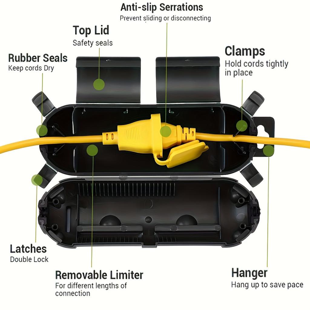 Outdoor Extension Cable Safety Cover, Waterproof Sealed and Weather Proof Electrical Connection Box Indoor and Outdoor Socket