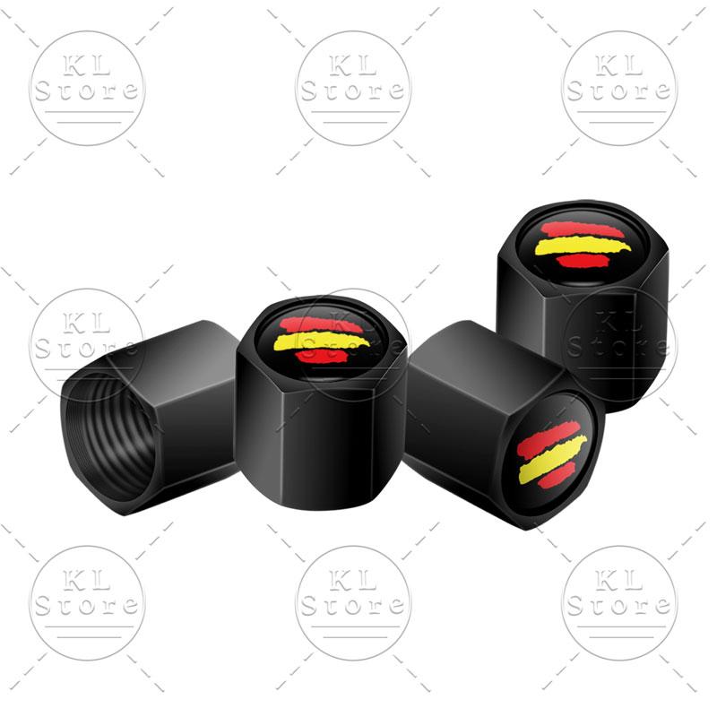 Creative 4Pcs Spain Flag Symbol Emblem Car Wheel Tire Air Valve Cap Stem Covers For Car Bicycle Motorcycle Universal Accessories