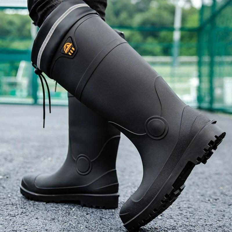 Men's Rain Boots Outdoor Non-slip Fishing Boot Steel Toe Waterproof Work Boots Mid-calf Rubber Boots for Men Platform RainBoots