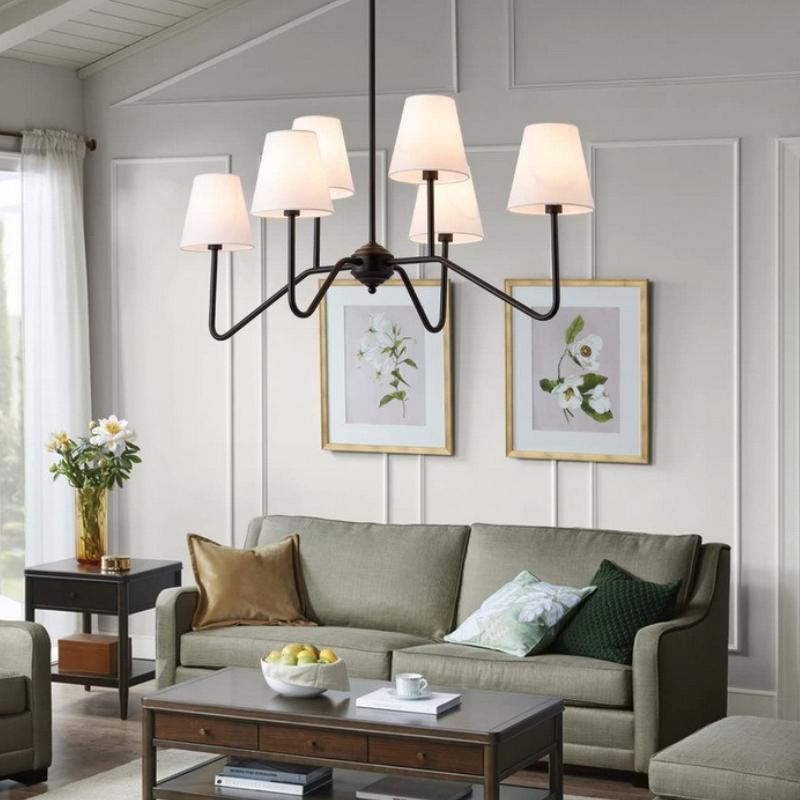 European-style New Retro LED Chandelier Fabric Lampshade Indoor Home Living Room Dining Room Decorative Lighting