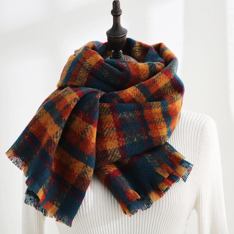 Women's Fashionable Plaid Scarf - 2025 Korean Style Warm Faux Cashmere Autumn/Winter Shawl