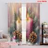 2pcs,2D Plane Printing Curtains&Window Treatment Christmas Candles Pine Cones Ornaments Versatile 100% Polyester (without Rod)