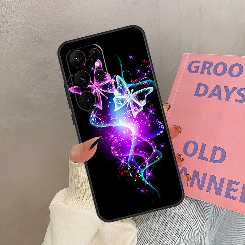 Black Beautiful Butterfly Case For Samsung Galaxy S24 Ultra S20 S21 S22 S23 S25 Ultra S9 S10 Plus S25 FE Cover Coque