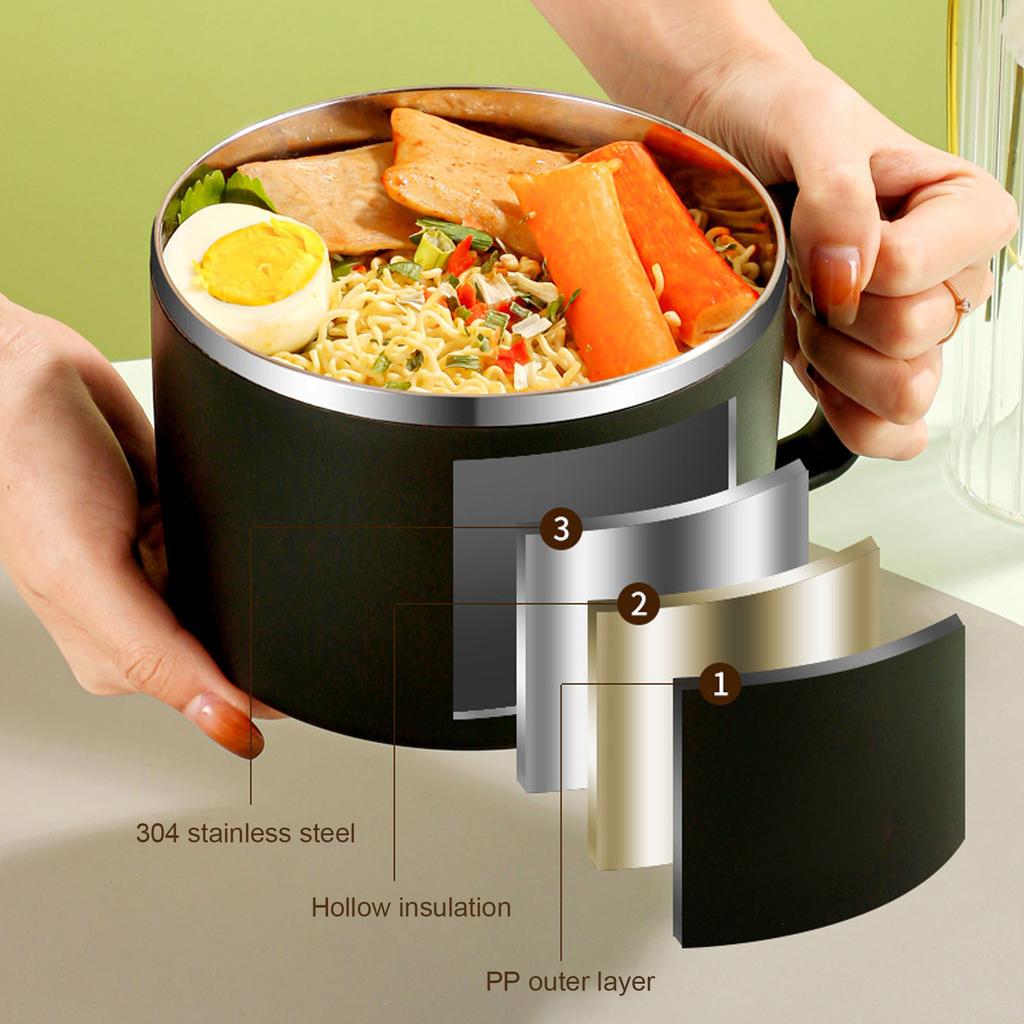 304 Edelstahl Instant-Nudelschüssel 1200ML Große Kapazität Nudelschüssel mit Deckel Isolierschüssel mit Stäbchen Löffel