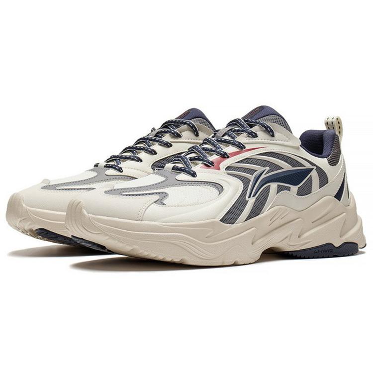 New LiNing Stargazing Rebound Cushioning Slip Resistant Low Top Running Shoes Ecru ARLS023-1