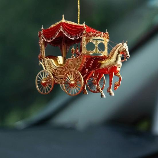 2 stk Vogn Julepynt Hest med Sleigh Vogn 2D Akryl Juletrepynt for Vinter Hjemmedekor
