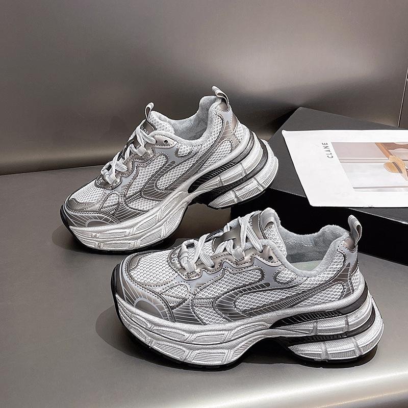 Silver Platform Dad Shoes Show Little Women's New Autumn Double Net Casual and Lightweight Small Sports Shoes