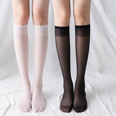 Ultra Thin Calf Socks for Women Long Tube Silk Stockings Summer Thin JK Knee High Socks White Sheer Half High Tube Socks Summer