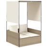 Double Sun Lounger with Canopy and Curtains Beige Poly Rattan