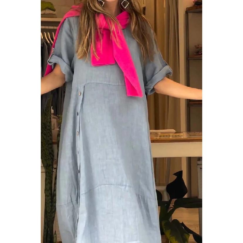 

Новое модное повседневное универсальное женское летнее свободное и повседневное однотонное длинное платье из хлопка и конопли 5XL светло-синий