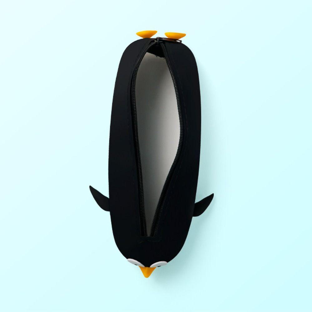 Cute Penguin Lipstick Storage Pounch Large Capacity Pen Box Silicone Pencil Bag  Stationery Storage