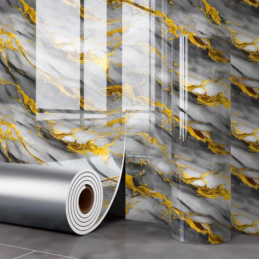 Gold-Plated Marble-Style Waterproof Wall Stickers for TV Backgrounds