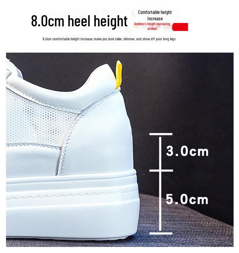 2024 Women's Genuine Leather Low-Top Autumn Sandals - Breathable, Thick-Soled, White Platform Shoes with Inner Height Boost.