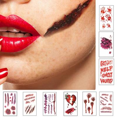 5 adesivi per tatuaggi impermeabili di Halloween, modello di cicatrice, adesivi per tatuaggi di design monouso per eventi di feste