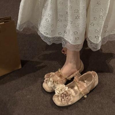Chaussures Mary Jane Rétro Françaises Tendance pour Femmes Été 2024 Nouveauté Daim Bout Carré Pied Unique Fond Plat Rose Chaussures Simples