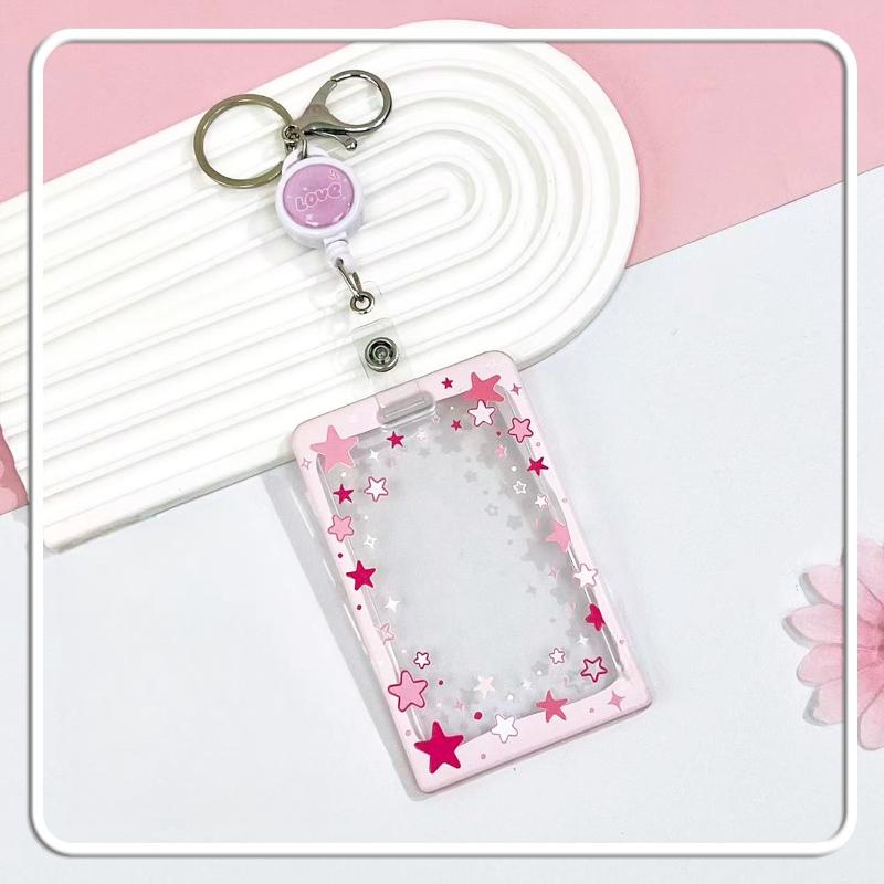 Star Sliding Cover Card Holder Transparent Portable Id Protector Kpop Photocard Photo Case Student School Card Bus Card Holder