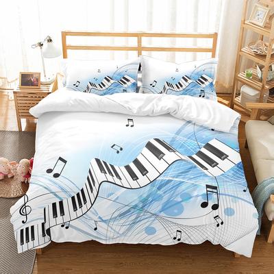 Funda Nórdica con Patrón de Piano Tamaño Queen King Temática de Música Clásica Ropa de Cama Patrón Musical Rayas Geométricas Decoración de Habitación Juego de 3 Piezas