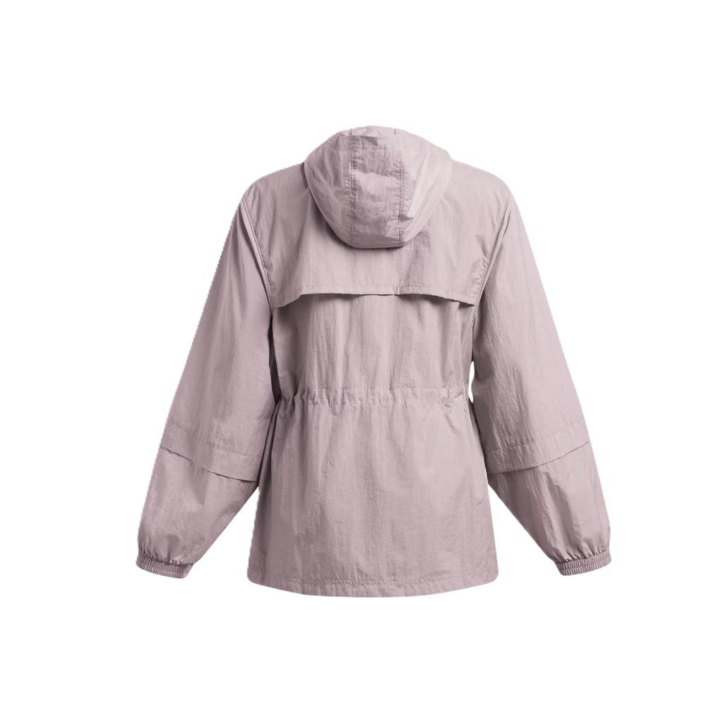 Under Armour Solid Color Pleated Woven Hooded Zip Work Jacket Women jackets Fatigue-Gray 1386455-015