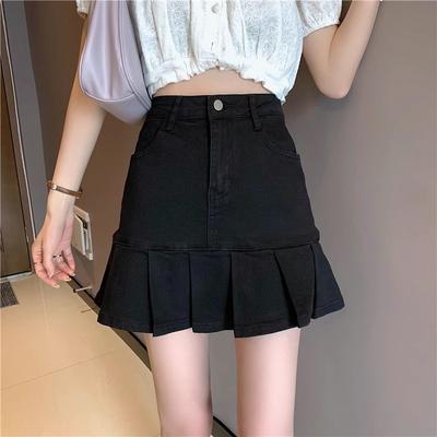 Women's Black Pleated Skirt Summer Spring Autumn Grey High-Waisted A-Line Slimming Petite Short Casual All-match Versatile Skirt