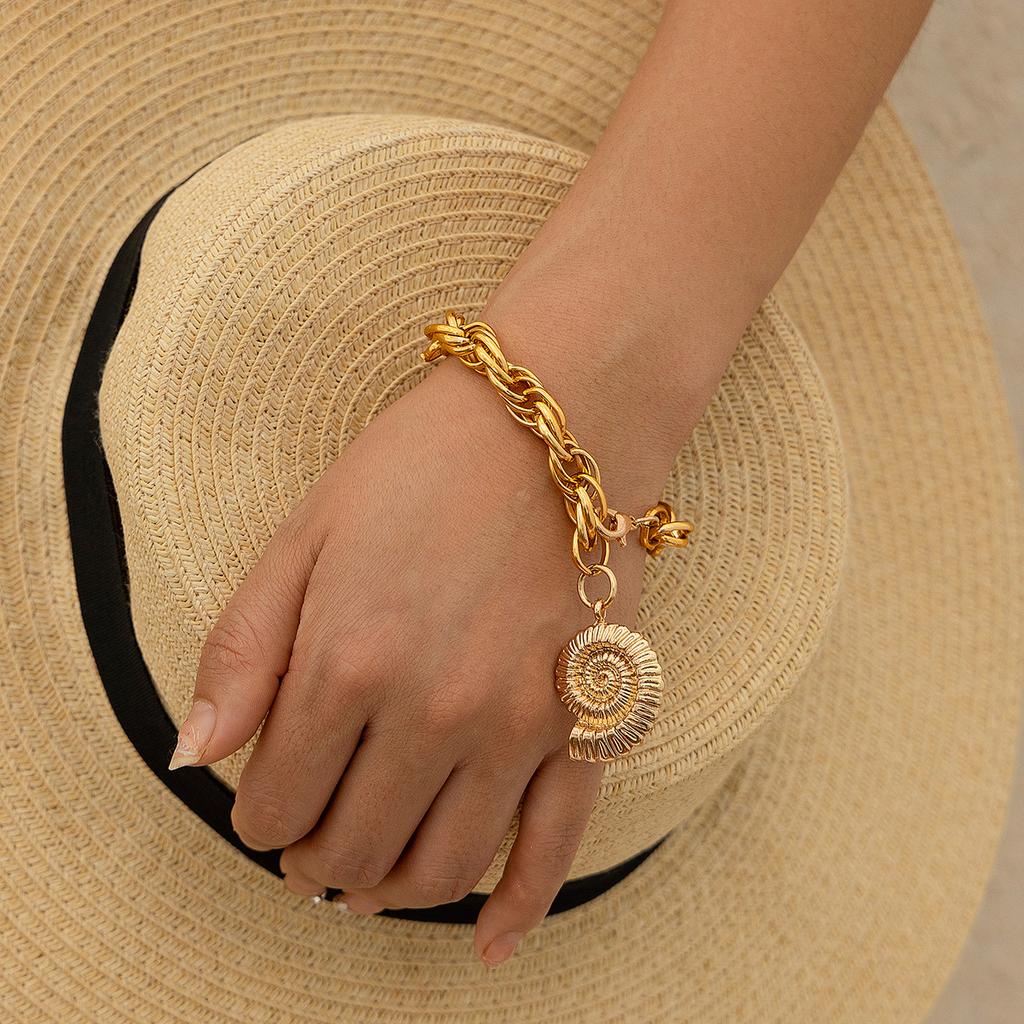 Ozean Windmuschel Fransenarmband Damen, Personalisiertes Urlaubs Metall Muschel Armband Handschmuck