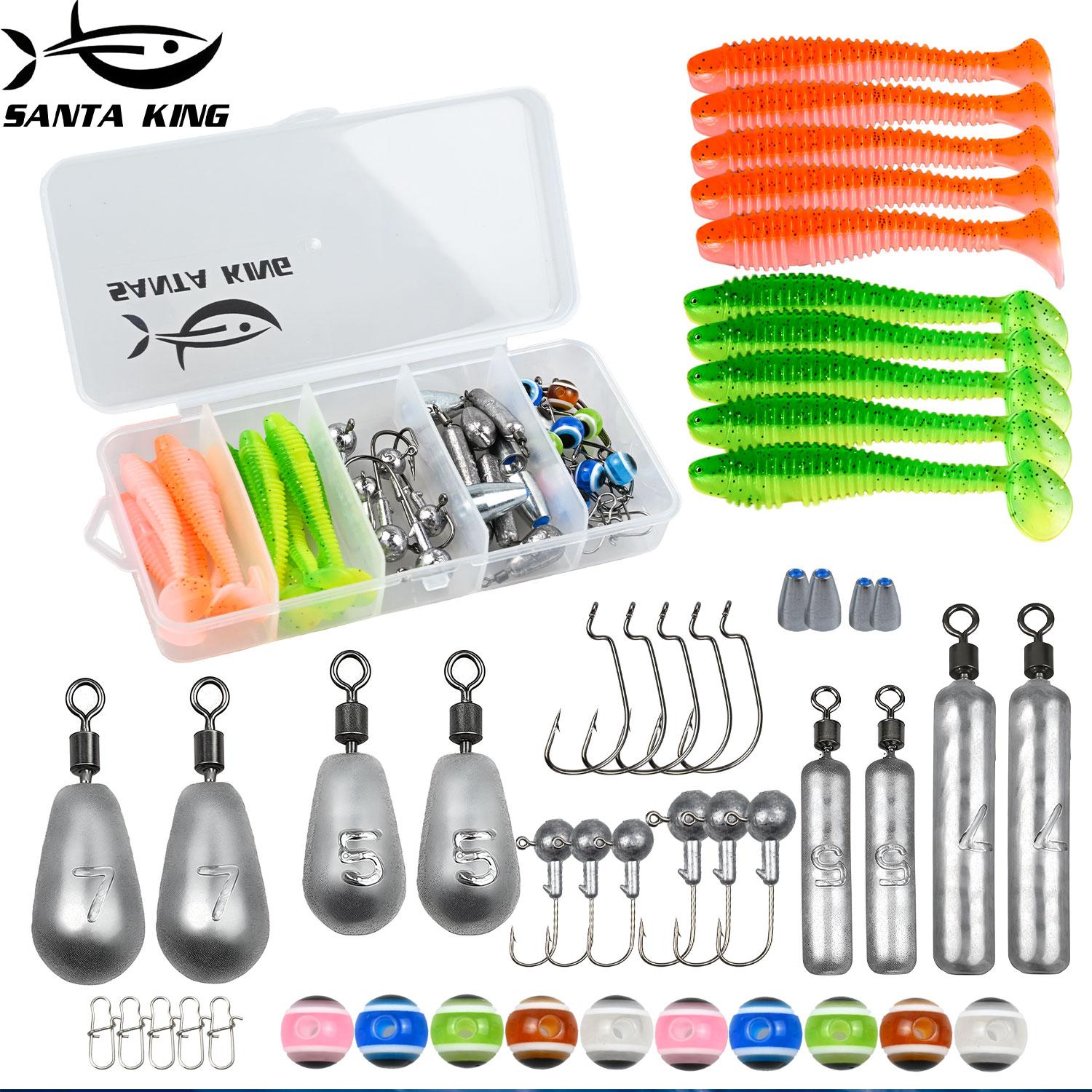 Fishing Lure Set - Includes Soft Baits Jig Heads Crank Hooks Fishing Sinker Beads- Texas Rig Carolina Rig Chigai Rig