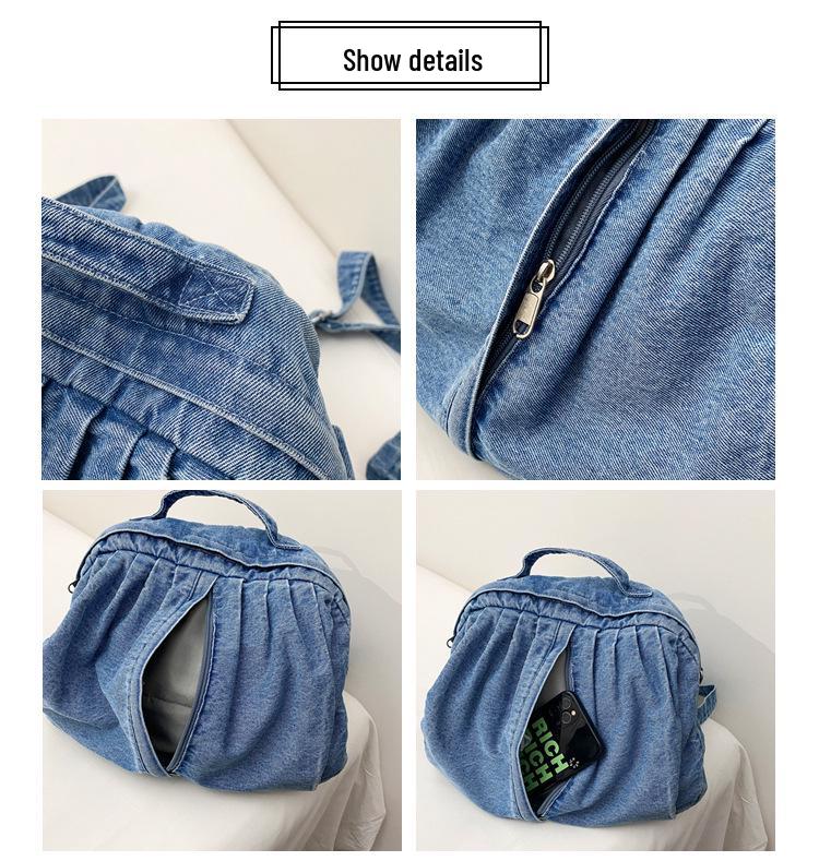2025 Fashion Washed Denim Versatile Backpack: Crossbody and Casual Schoolbag for College Students