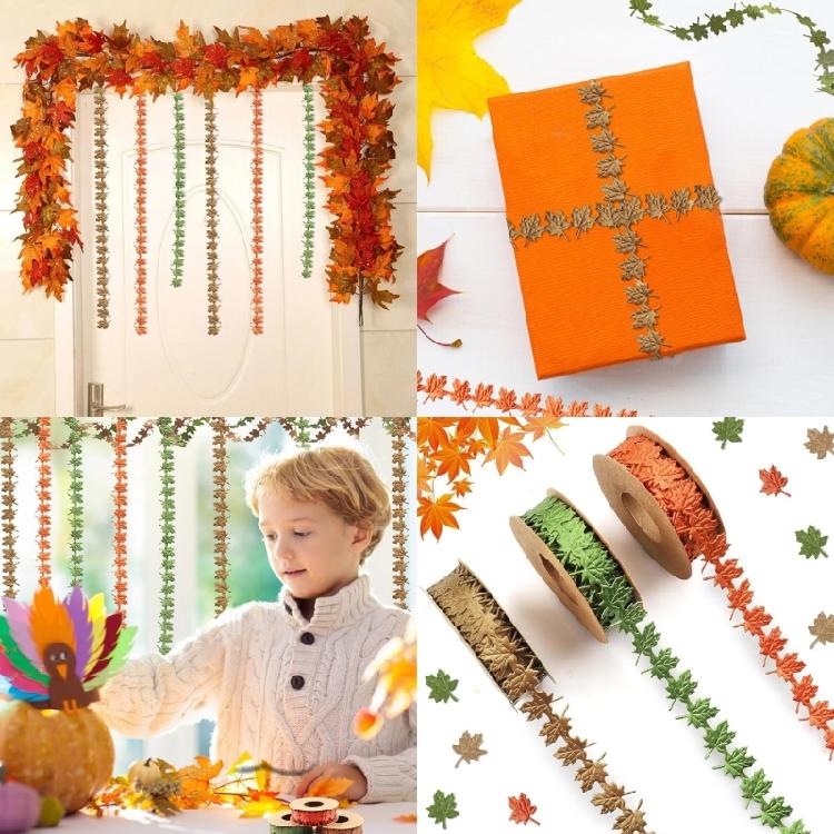 3 Rolls Maple Leaf Ribbons Green Brown Orange Decorative Ribbons Craft Ribbons Gift Wrapping Ribbon Fall Ribbons