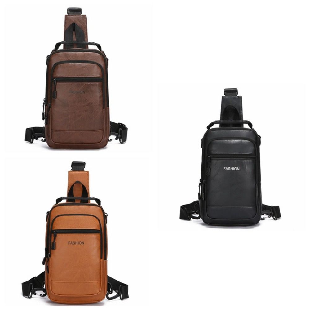 PU Leather Sling Shoulder Bag Solid Color Male Crossbody Bag Backpack Men's Chest Bag  Daily