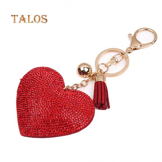 Women Romantic Key Chain Love Heart Shape Crystal Stone Tassels Bag Charms Keyring Trinket