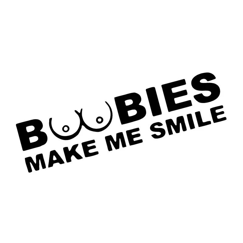 

BOOBIES Make Me Smile Car Sticker Auto Body Bumper Windows Motorcycle Laptop Walls Vinyl Film Funny Decal Car Tuning Accessories 40x10 cm