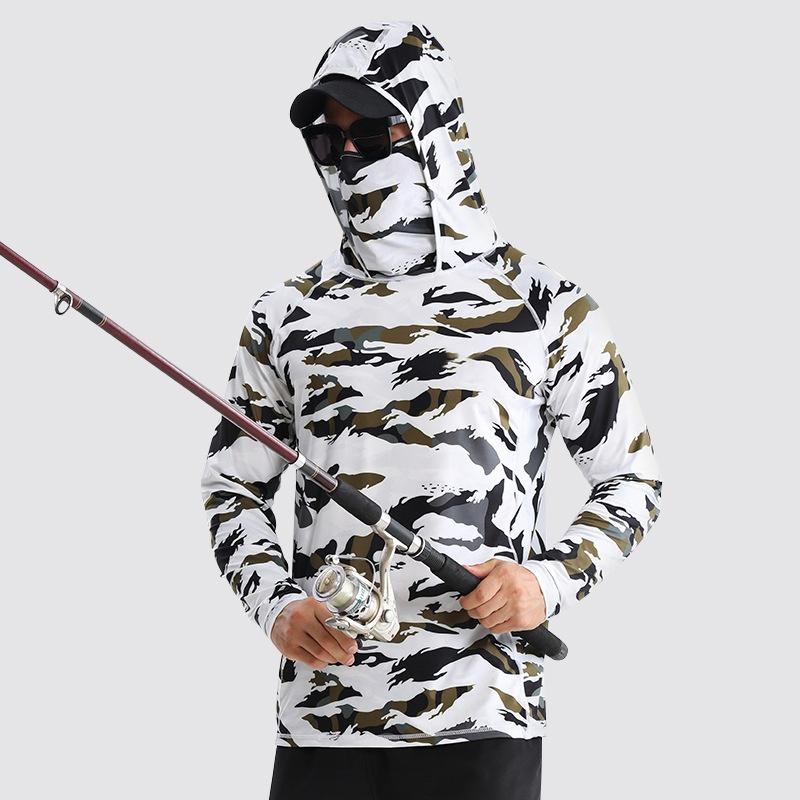 Polyester Breathable and Quick-drying Fishing Shirt Lure Fishing Hooded Sun Protection UPF50+ Fishing Clothes with Face Mask