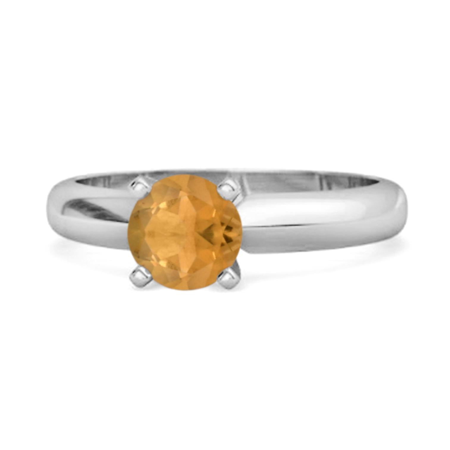 Solitaire 0.25 Cts Brilliant Cut Citrine 925 Silver Promise Ring 12 белый