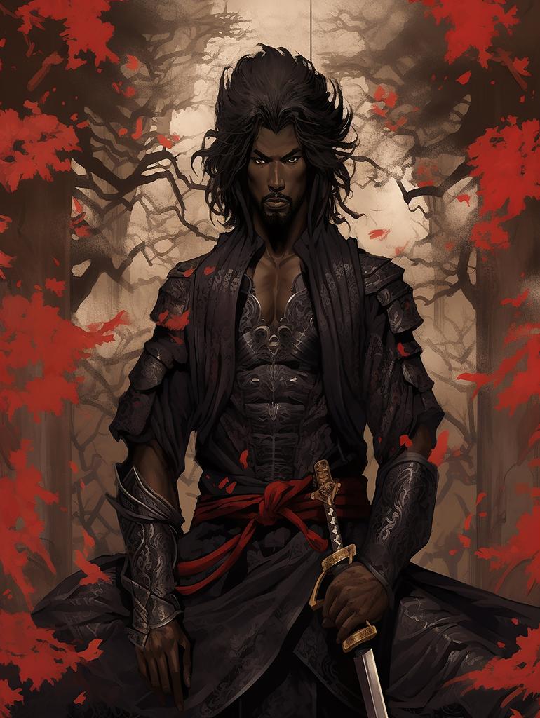 Anime Schwarzer Samurai Sammlung Kunst Wandteppich Manga Comic Slayer Krieger Held Japanischer Ronin Katana Yasuke Display