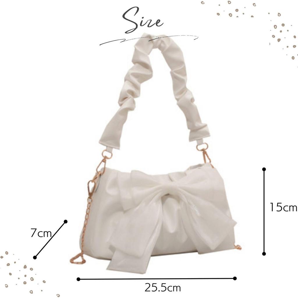 Harujio Raffierte Umhängetasche mit Schleife, Damen, Schleifentasche, Rüschen, Raffung, Schwarz und Weiß, Raffierte Umhängetasche, Massenprodukt, Klein,