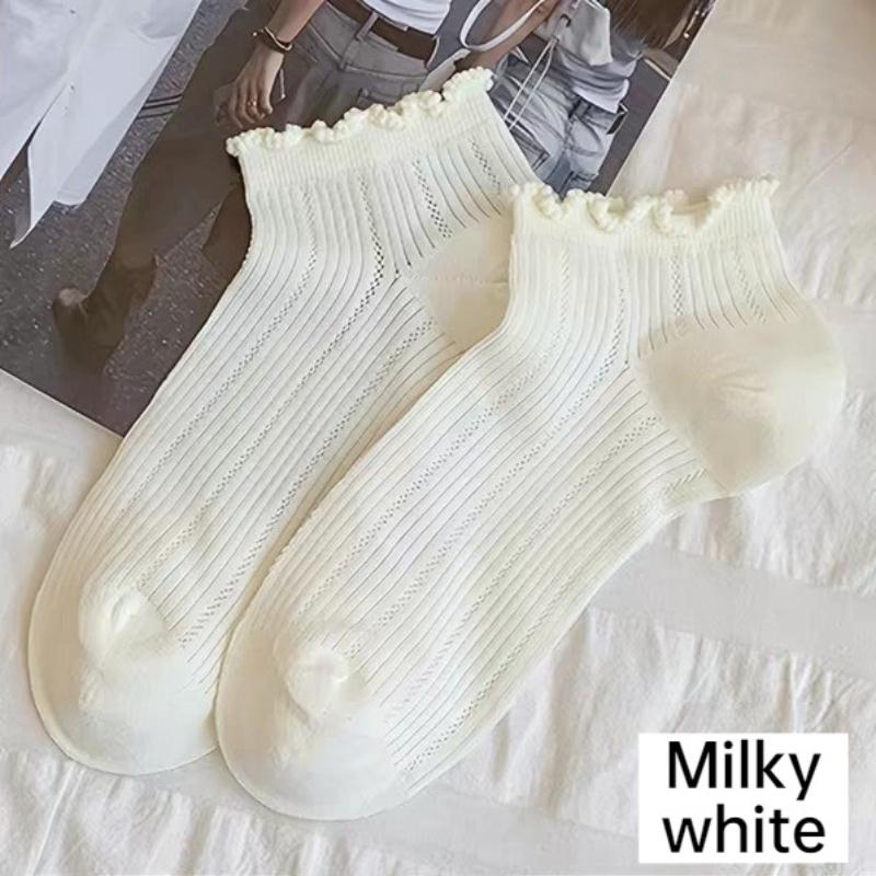 5pcs New Summer thin women's socks simple breathable comfortable short tube lace socks spring summer solid color mesh socks